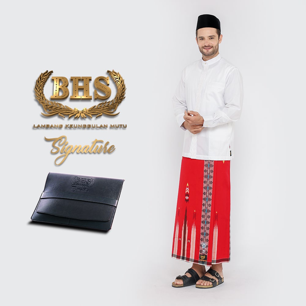 Sarung BHS Signature Gold Motif Songket Gunung Diagonal Merah Tua / BHS SGD