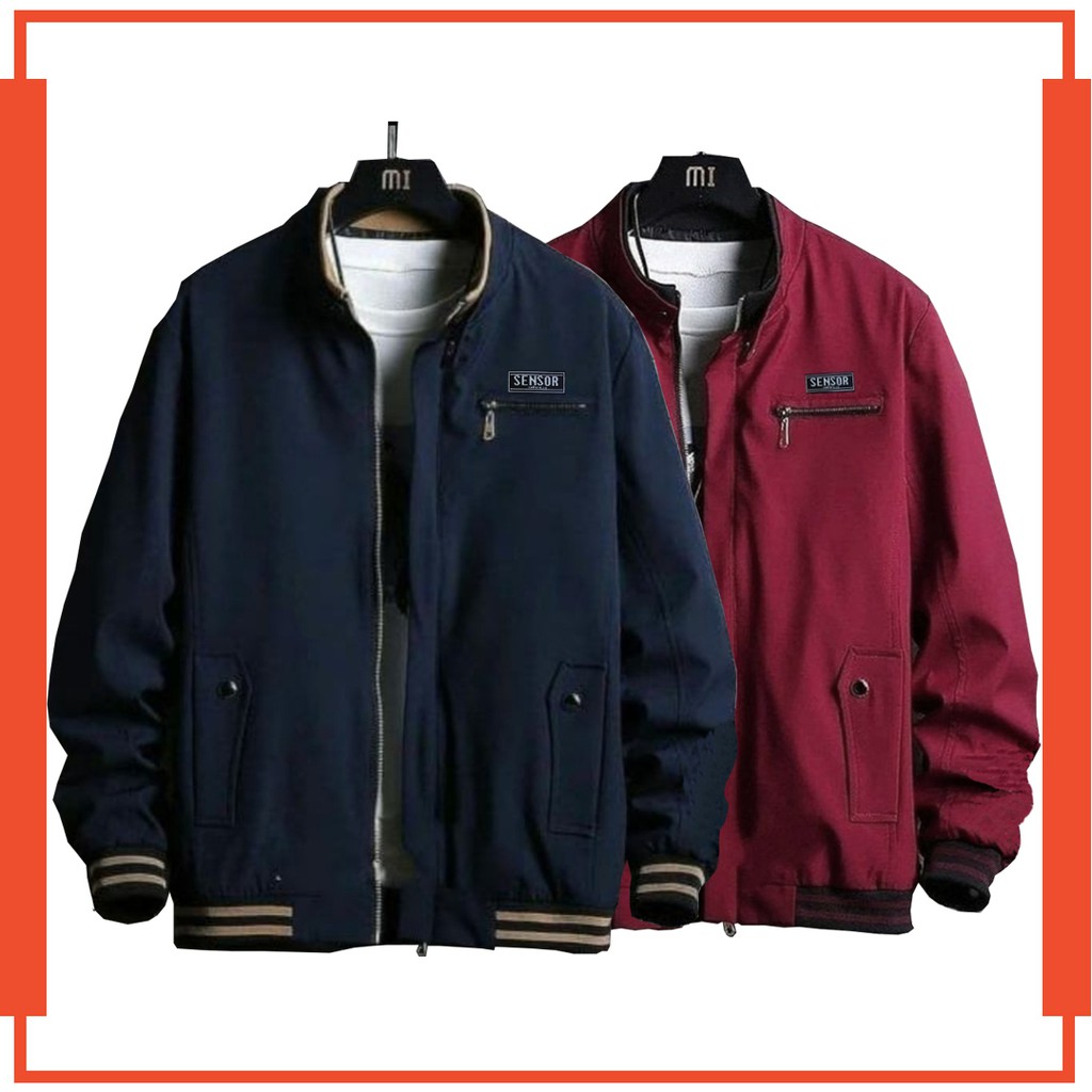 Bomber Jaket Pria Polos Casual Bahan Kanvas Tebal | Shopee Indonesia