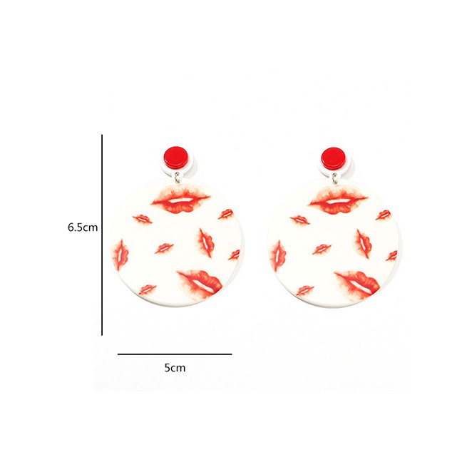 LRC Anting Tusuk Fashion White Acrylic Lips Geometric Round Earrings D22190