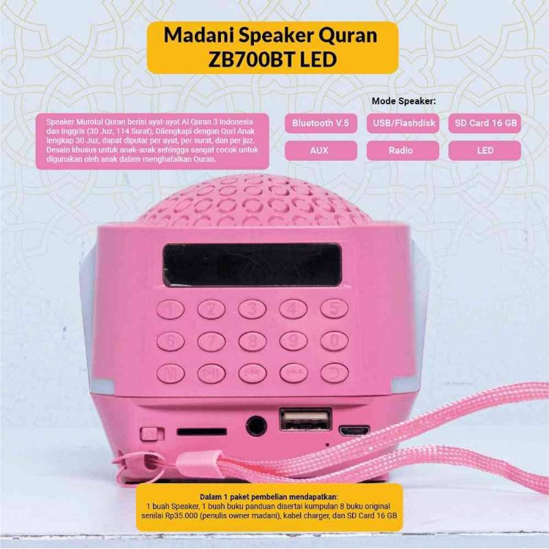 Madani Speaker Qur'an ZB700 BT LED 86mm x 87,5mm x 77mm