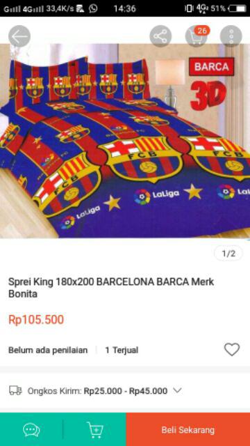 Sprei Bonita Barcelona Barca King 180x200 No.1 / Queen 160x200 No.2 Tinggi 20