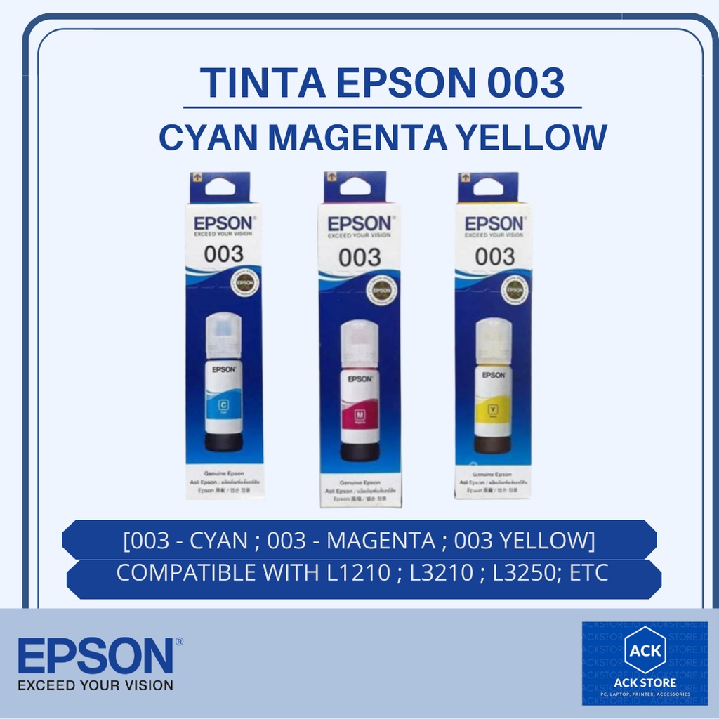 TINTA ORI EPSON 003 BLACK CYAN YELLOW MAGENTA TINTA PRINTER L3210 L3250 L3110