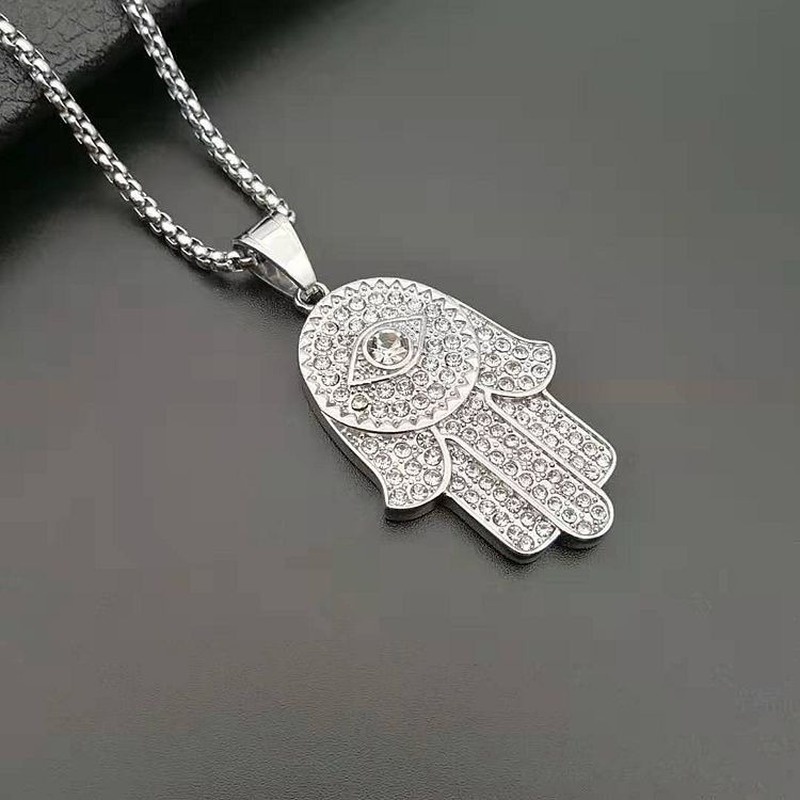 2022 Kalung Rantai Liontin Tangan Fatima Agama Bahan Titanium Steel Lapis Emas Untuk Pria
