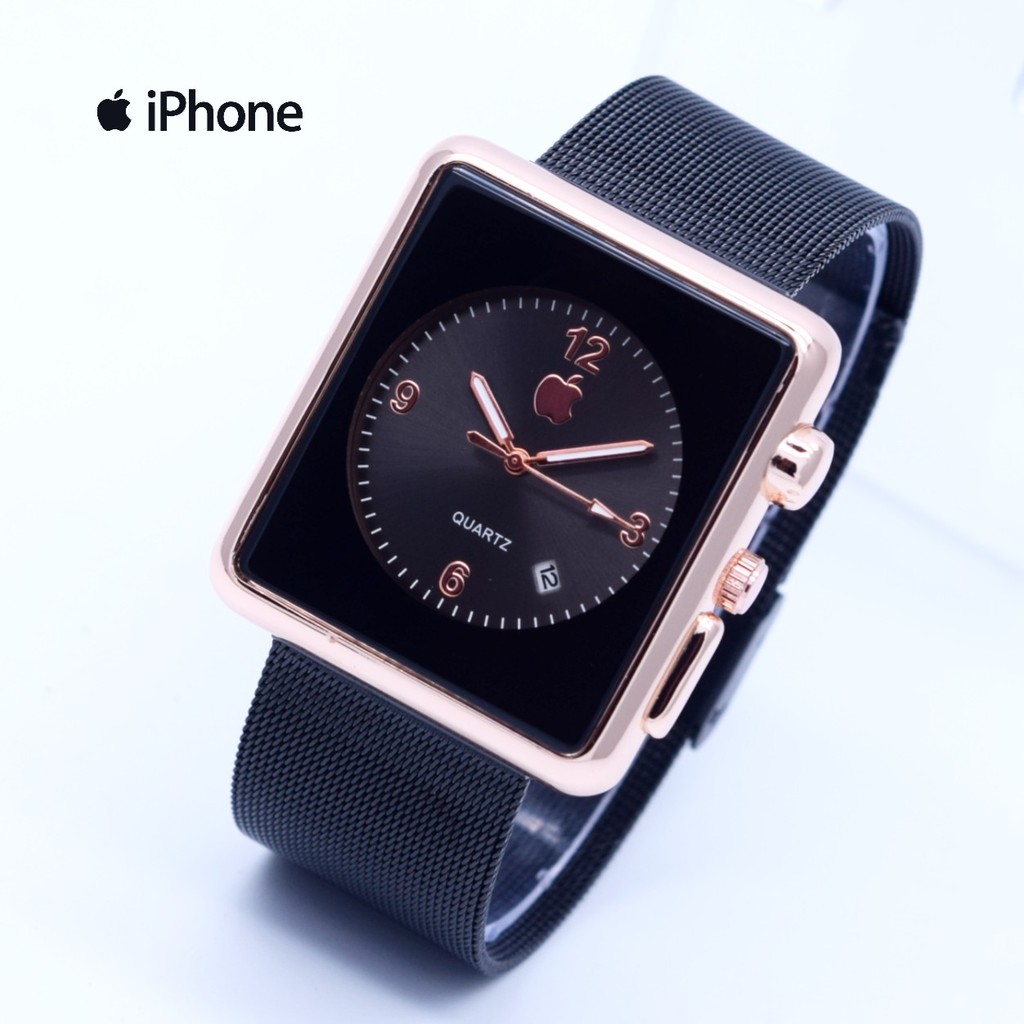 Jam Tangan Pria Cowok Iphone Watch Analog Pasir Black Rose