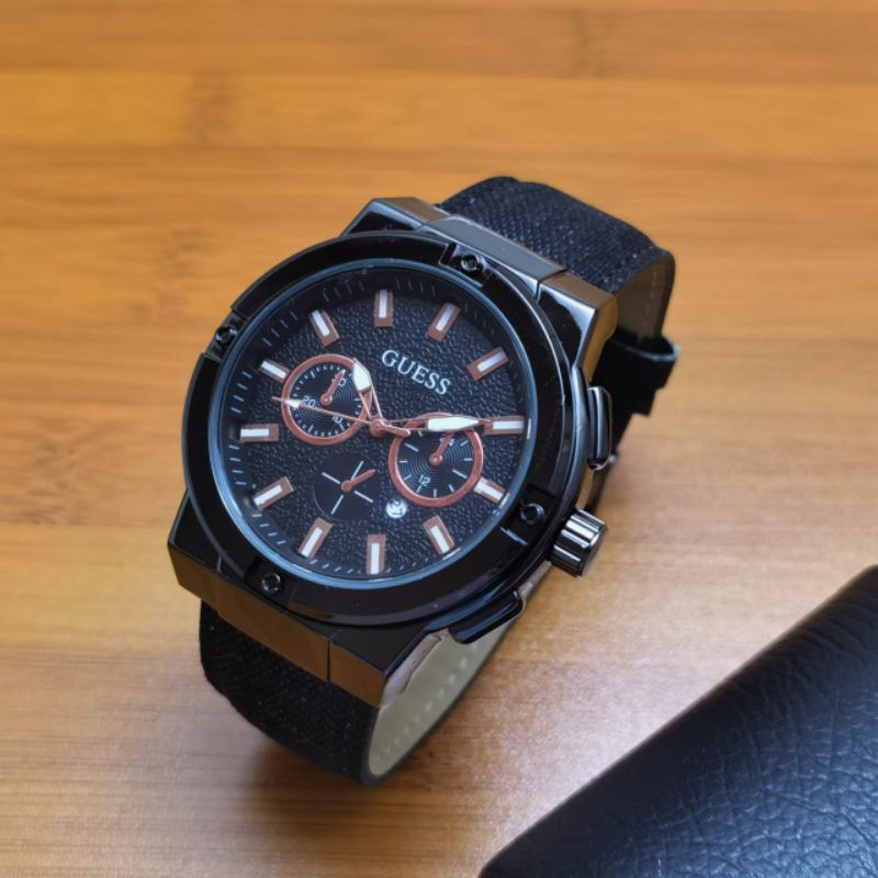 Jam tangan wanita guess tali kanvas chrono variasi  tanggal aktif diameter 45mm