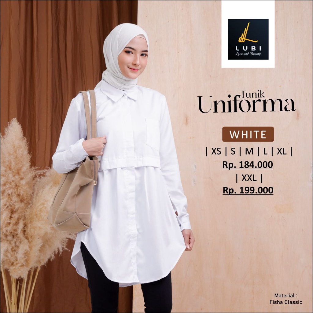 Lubi Tunik Putih Uniforma | Seply Lubi Purbalingga Diskon Gratis Ongkir Dan COD