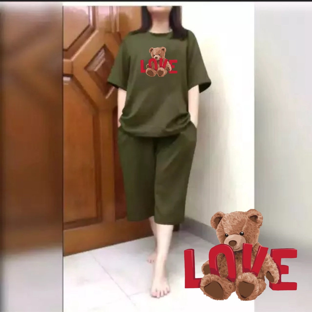 Setelan Kulot Jumbo Wanita / Set Kaos Oversize Big Size LD 120 Love