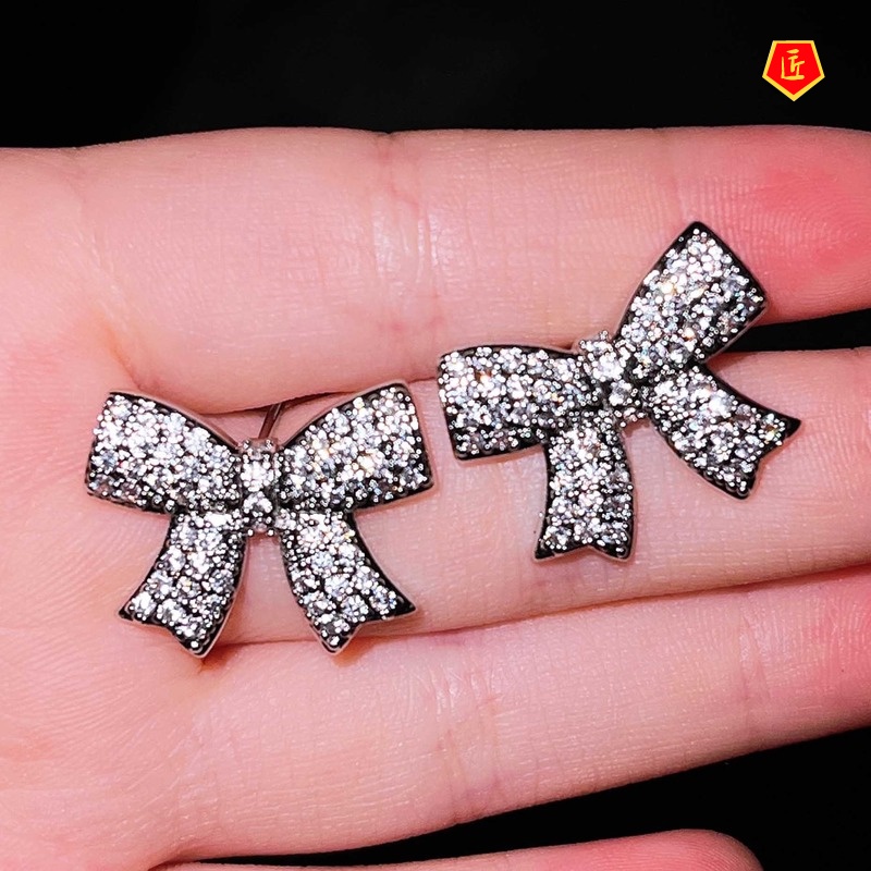 [Ready Stock]Full Diamond Bow Ear Studs Trendy All-Matching