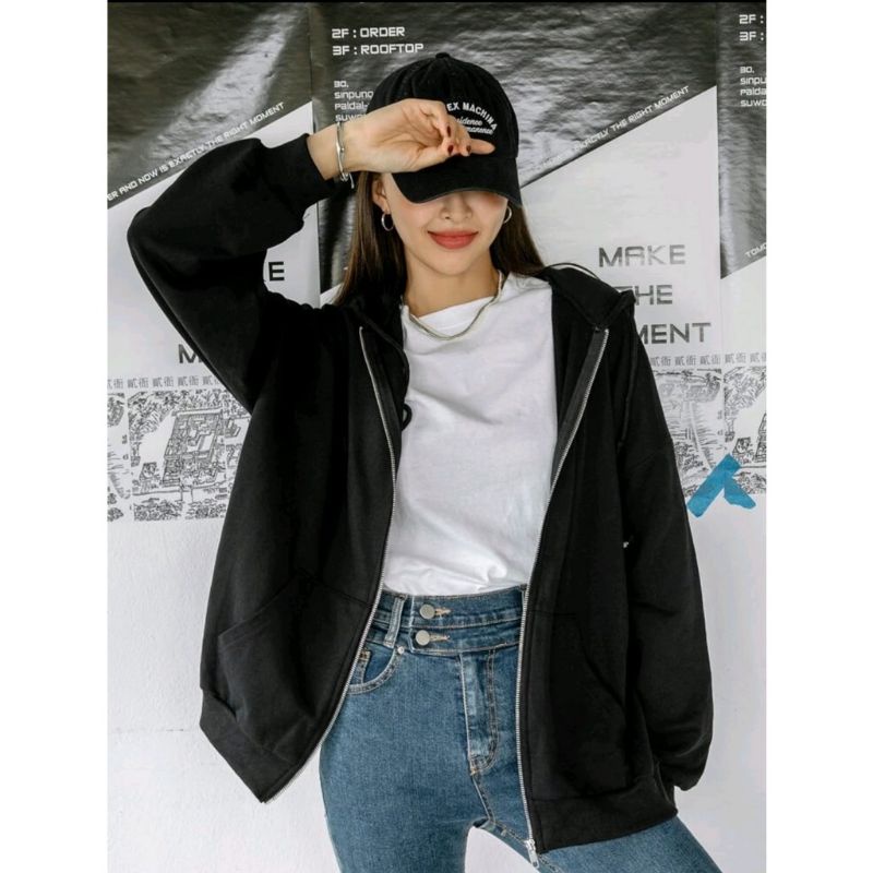 (Imn) XXL Sweater Hoodie Jaket Zipper Polos Wanita Oversize | Hoodie Polos Jaket jumbo Wanita korean Style | Hoodie jaket Premium Distro Image 3