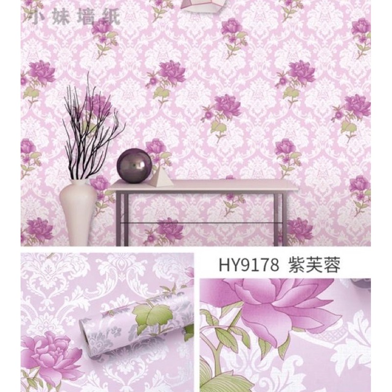 Wallpaper Dinding / Wallpaper Sticker BATIK PINK BUNGA UNGU