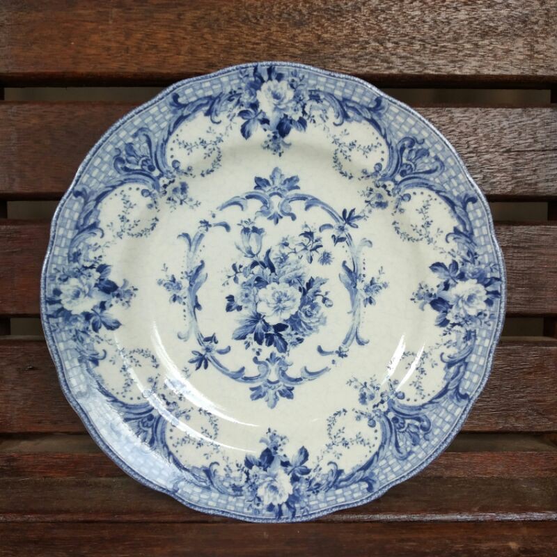 SALAD PLATE PIRING KERAMIK HIAS BIRU PUTIH BUNGA VINTAGE JADUL PAJANGAN WALL DECOR