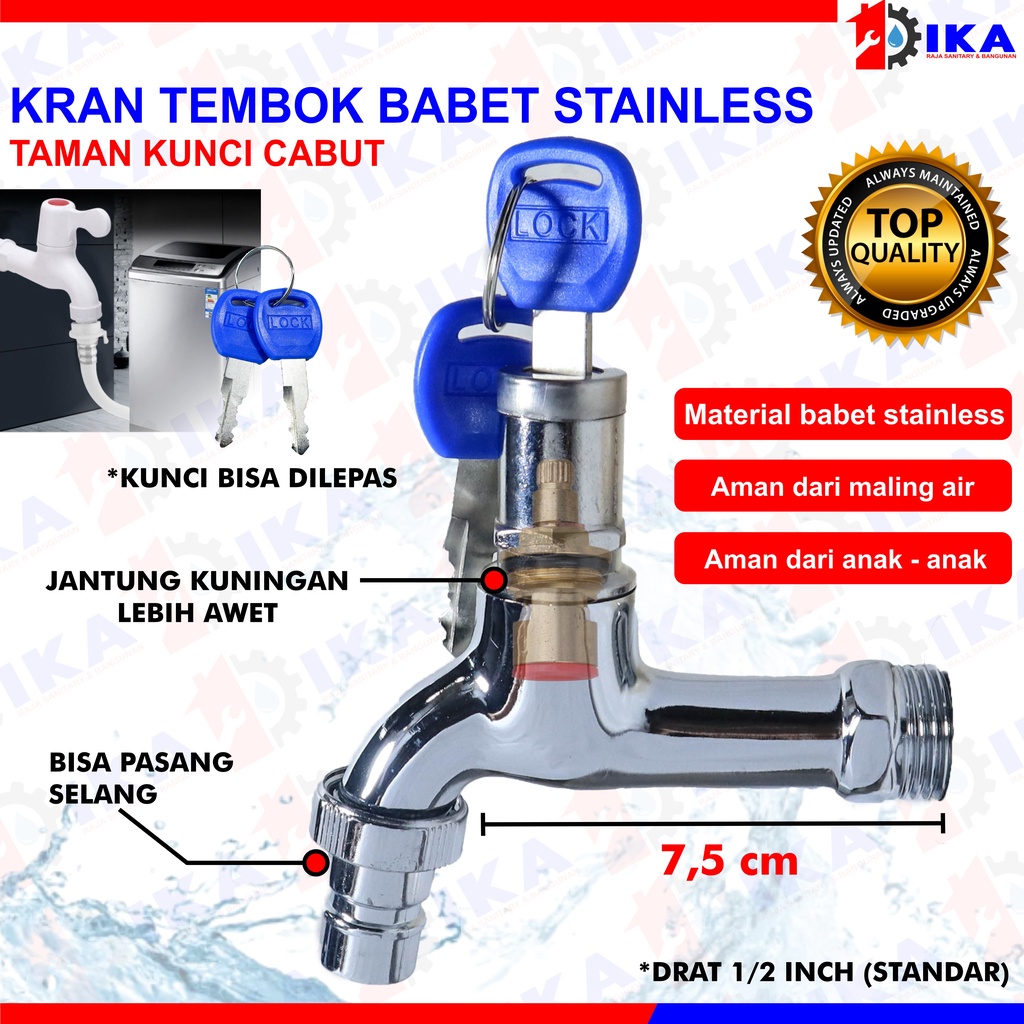 kran tembok / taman / mesin cuci Kran Taman Keran Air Taman Bisa Dikunci Tembok Garden Faucet dengan Kunci Kran Kunci Kran Taman Kran cabut 1/2 inch Kran anti maling air bisa di kunci bisa di cabut Termurah