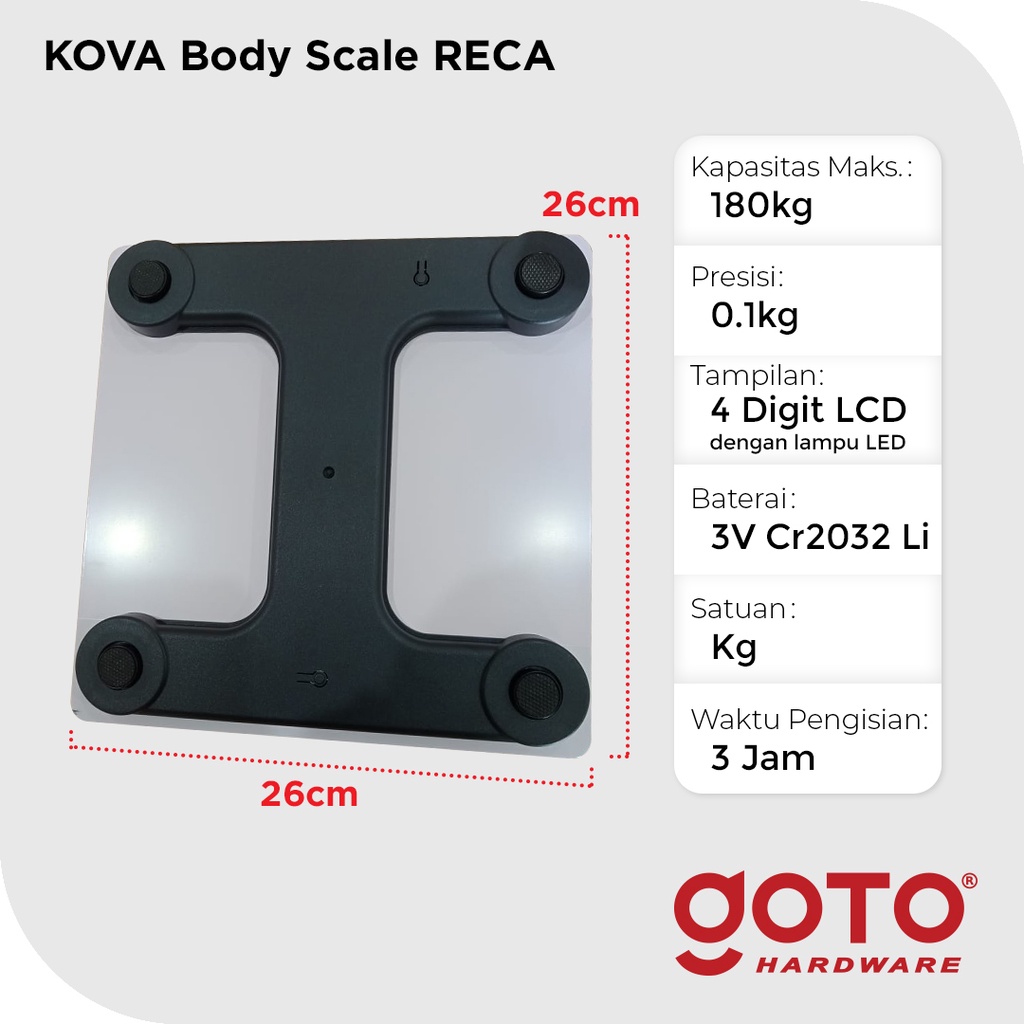 kova reca body scale timbangan badan kaca digital 180 kg charge usb