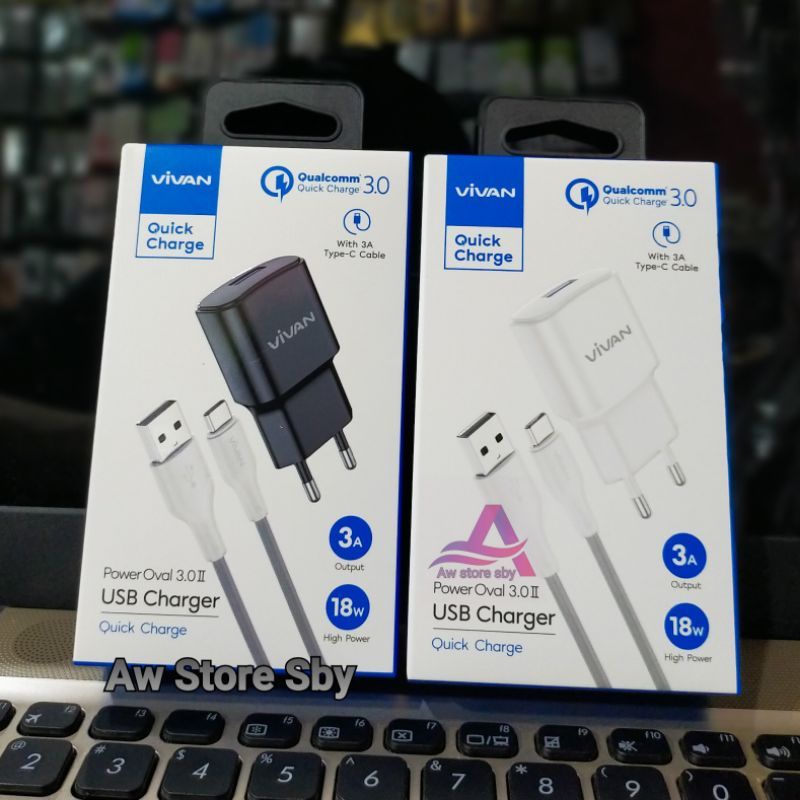 Power Charger Vivan + Kabel Type C Quallcom 3.0 Quick Charger 3A Usb C 18W [OVAL3.0]