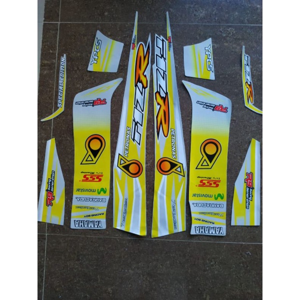 STIKER STRIPING LIS BODY MOTOR YAMAHA FIZR VARIASI PUTIH KUNING