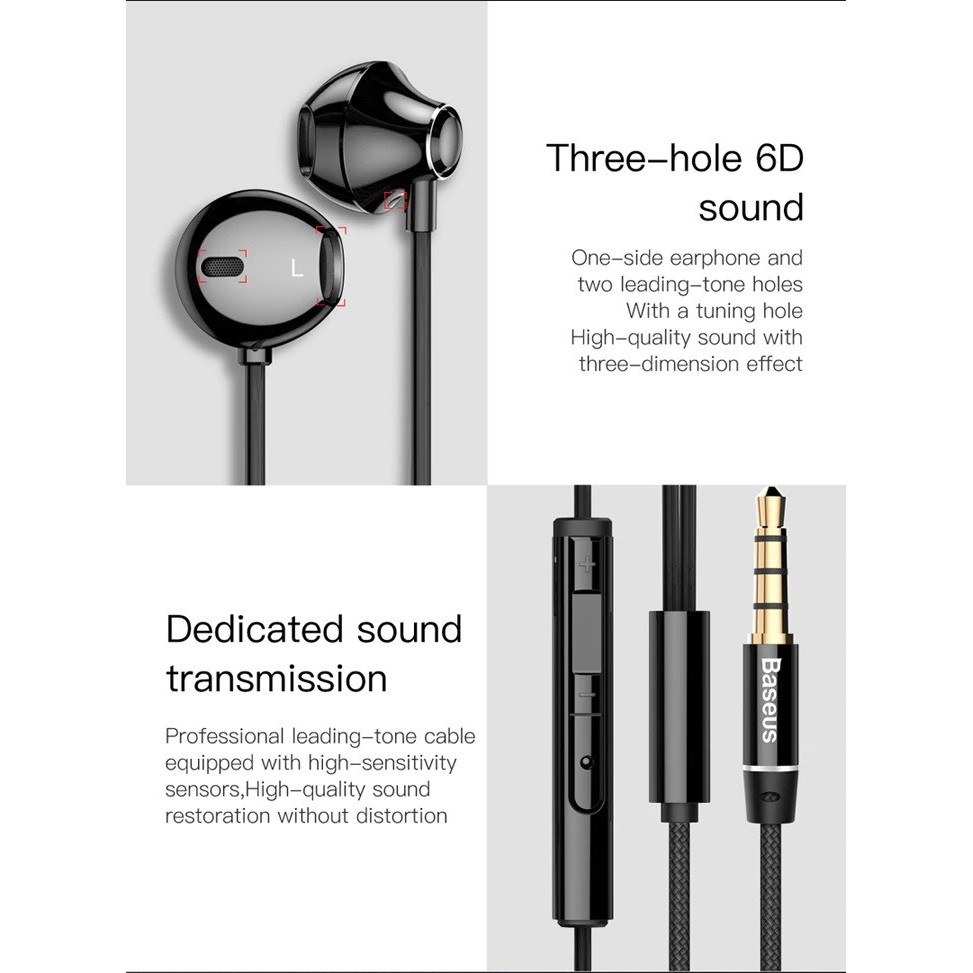 BASEUS ENCOK H06 - 3.5mm In-ear HIFI 6D Stereo Bass Wired Earphone