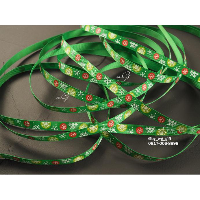 

PITA NATAL CHRISTMAS - GROSSGRAIN - HIJAU - MOTIF SALJU ; L 1.5 CM - 20 YARD TERLENGKAP