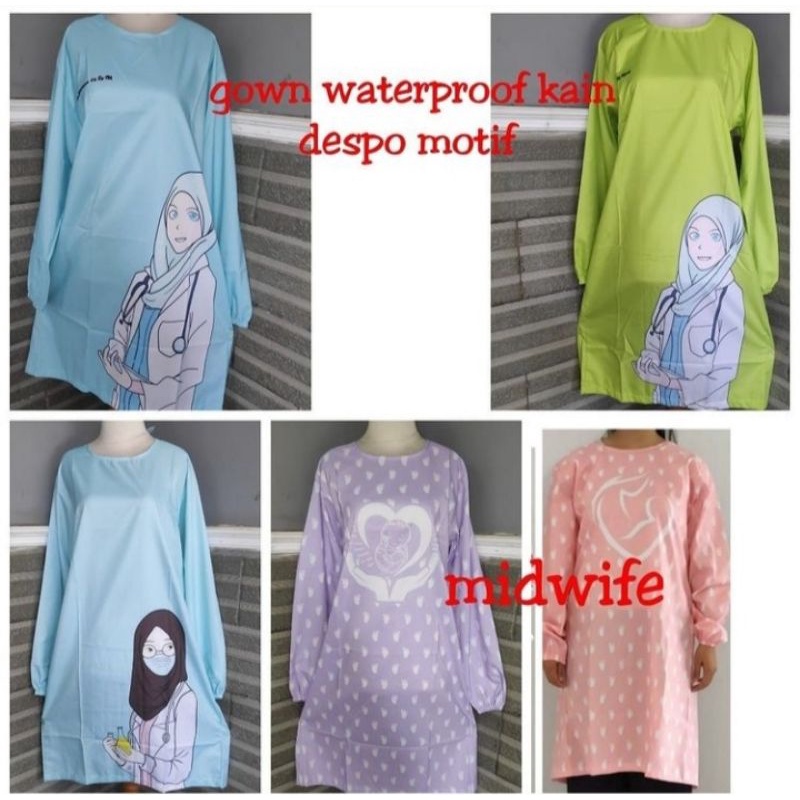 gown taslan motif gigi dokter/dentis