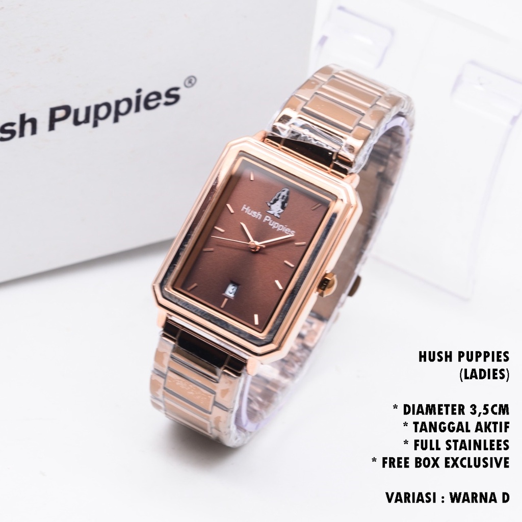 (FREE BOX) JAM TANGNA WANITA HUSH PUPPIES H-008 RANTAI BODY SEGI TANGGAL AKTIF