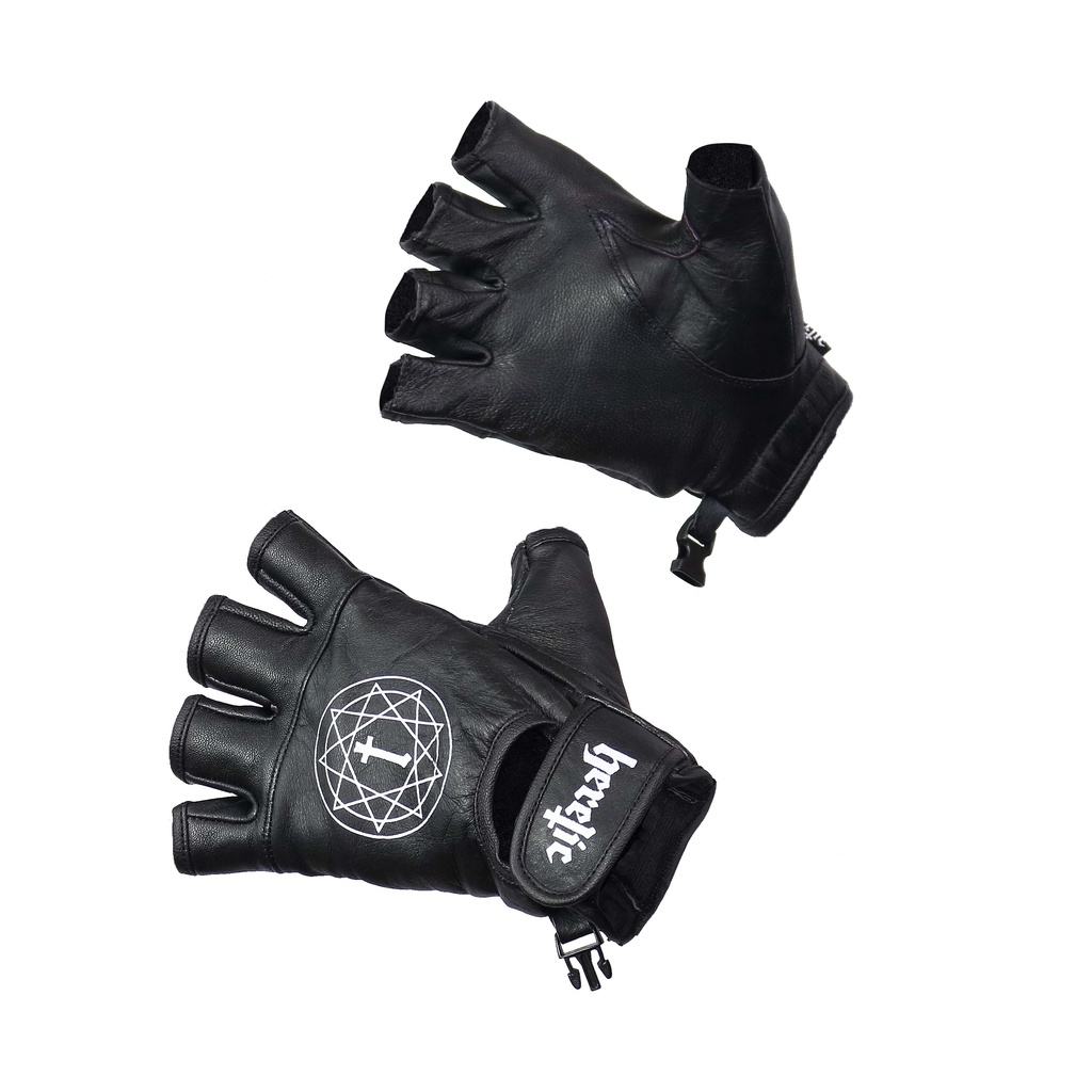 Heretic - Fingerless Leather Gloves - Sarung Tangan Kulit - Pentagram