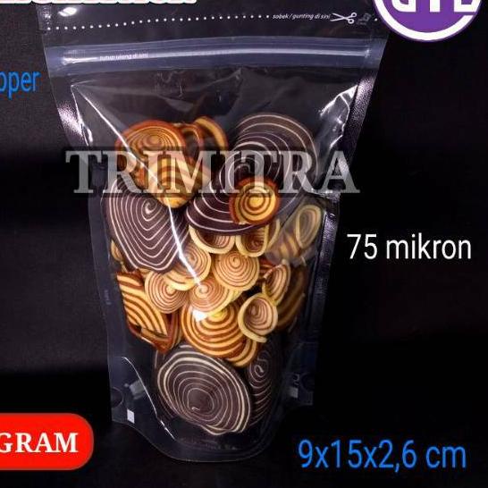 ✤ Plastik Kemasan 915 Snack Standing Pouch Bening Klip Zipper 100 gram ➬
