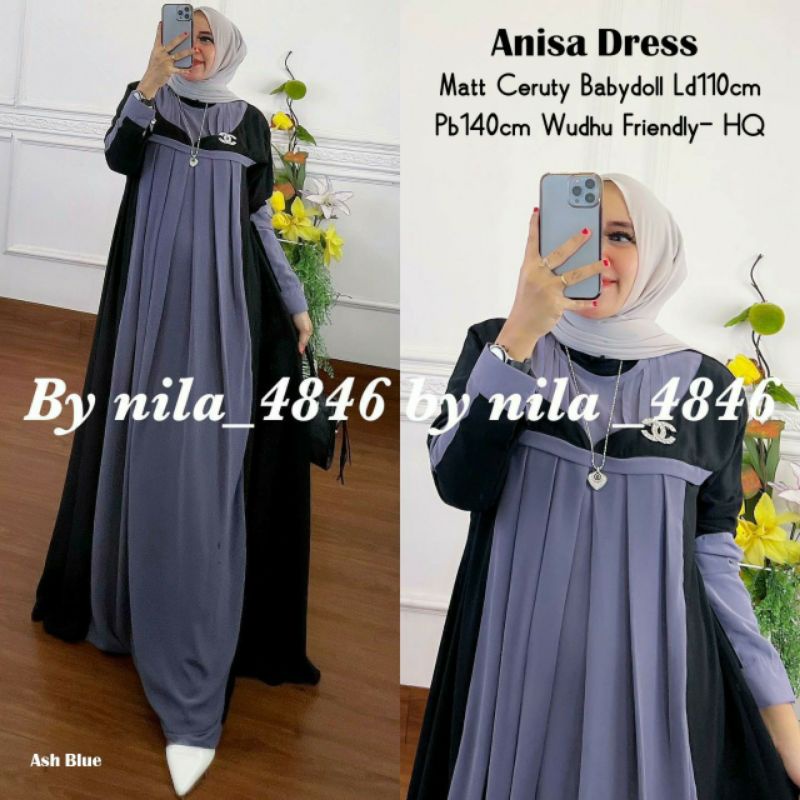 gamis pesta muslim ceruty babydoll anisa dress kondangan muslim wanita