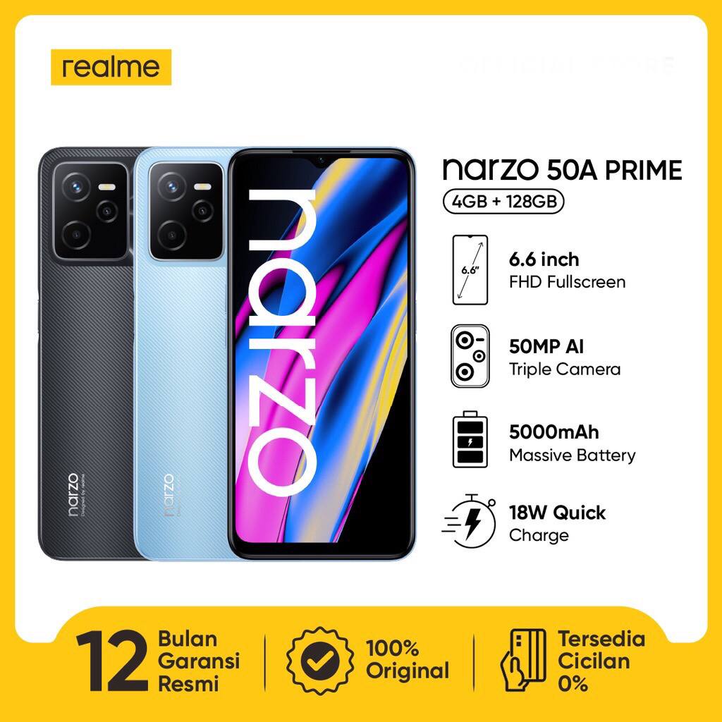 Realme Narzo 50A Prime [4GB+64GB - 4GB+128GB] Unisoc Tiger T612 - 50MP Triple Camera - 6,6&quot; IPS LCD - 5000mAh Garansi Resmi Realme 1 Tahun