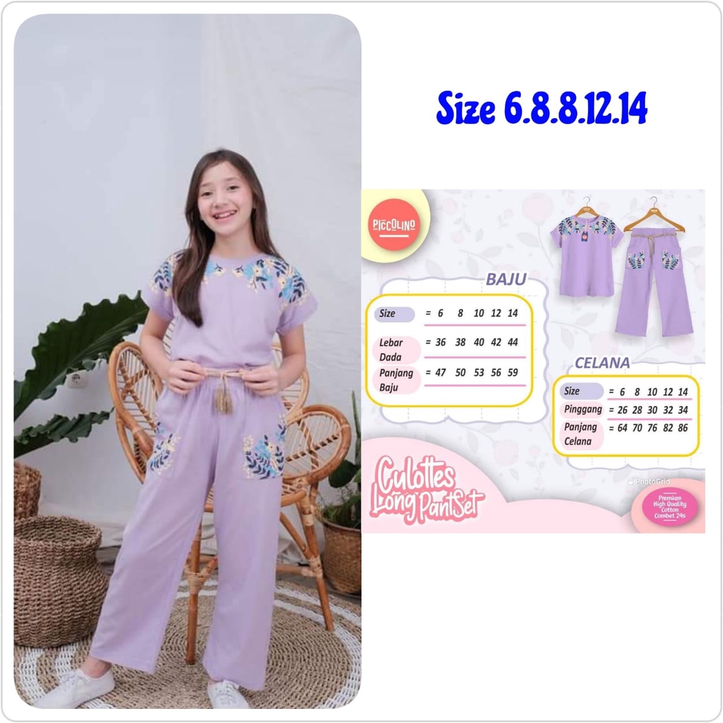 Setelan Anak Perempuan Set Celana Kulot Kain Piccolino Baju Anak