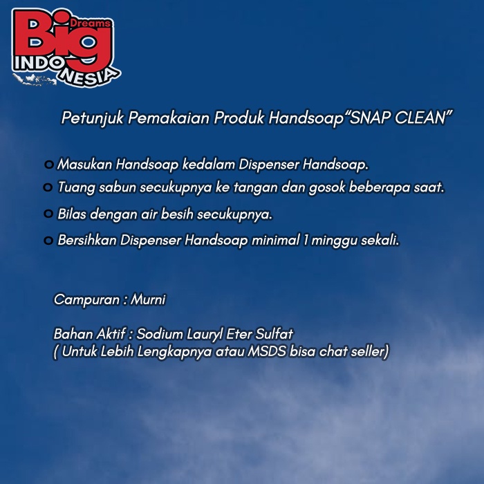 Sabun Cuci Tangan Antiseptik Hand Soap Snap Clean 4 Liter Instant Sameday