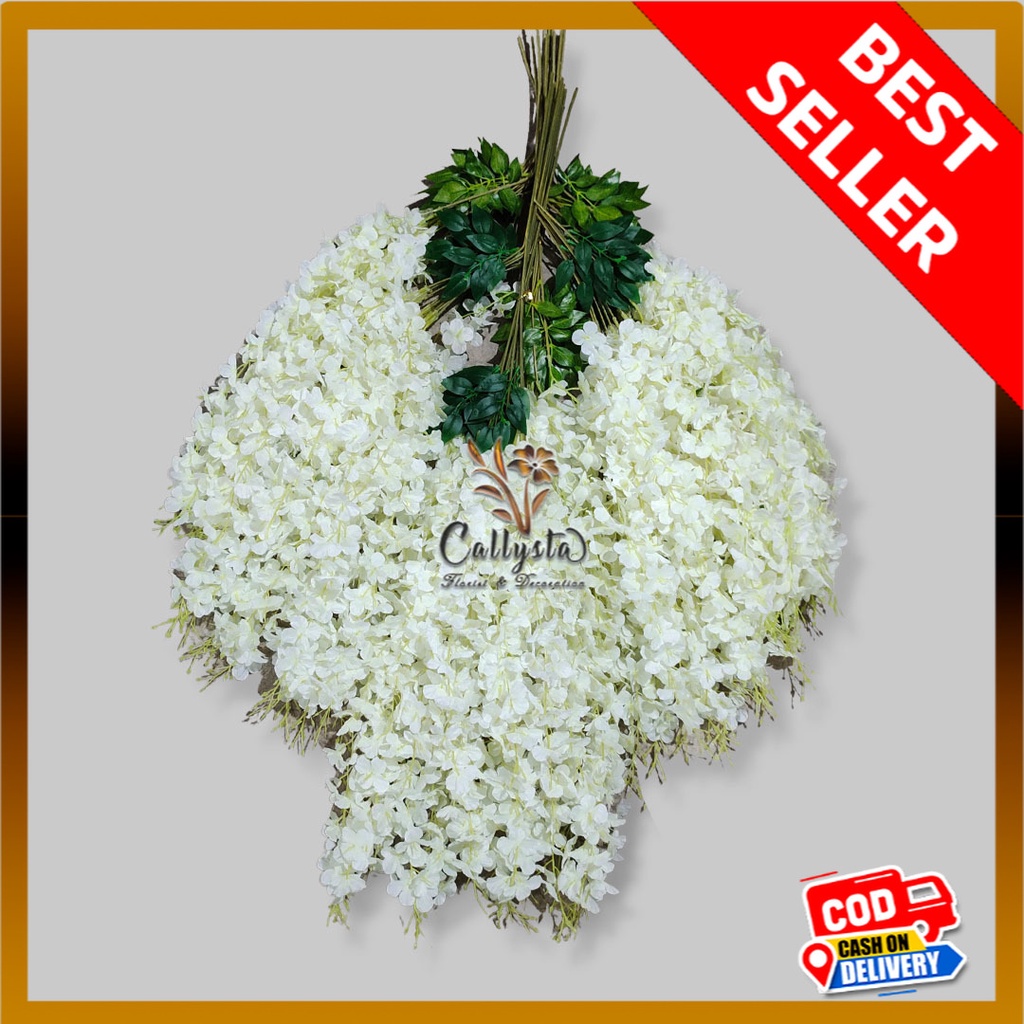 BUNGA WISTERIA JUMBO PUTIH - DAUN RAMBAT JUNTAI PLASTIK PREMIUM LUSINAN MURAH