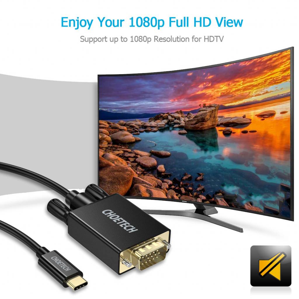 CHOETECH Kabel Adapter Converter USB Type C to VGA 1080P 1.8 Meter - XCV-1801 - Black
