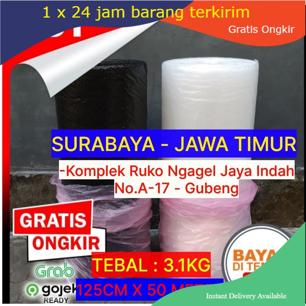 Bubble Wrap Roll Warp Hitam Envelope amplop Meteran Gmp 125cm x 50 M / Surabaya / Jawa Timur Murah