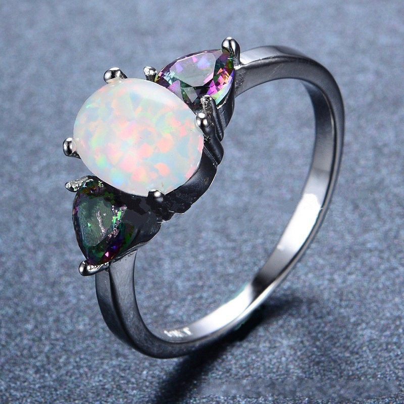 New Jewelry Opal Colorful Double Heart Ladies Ring