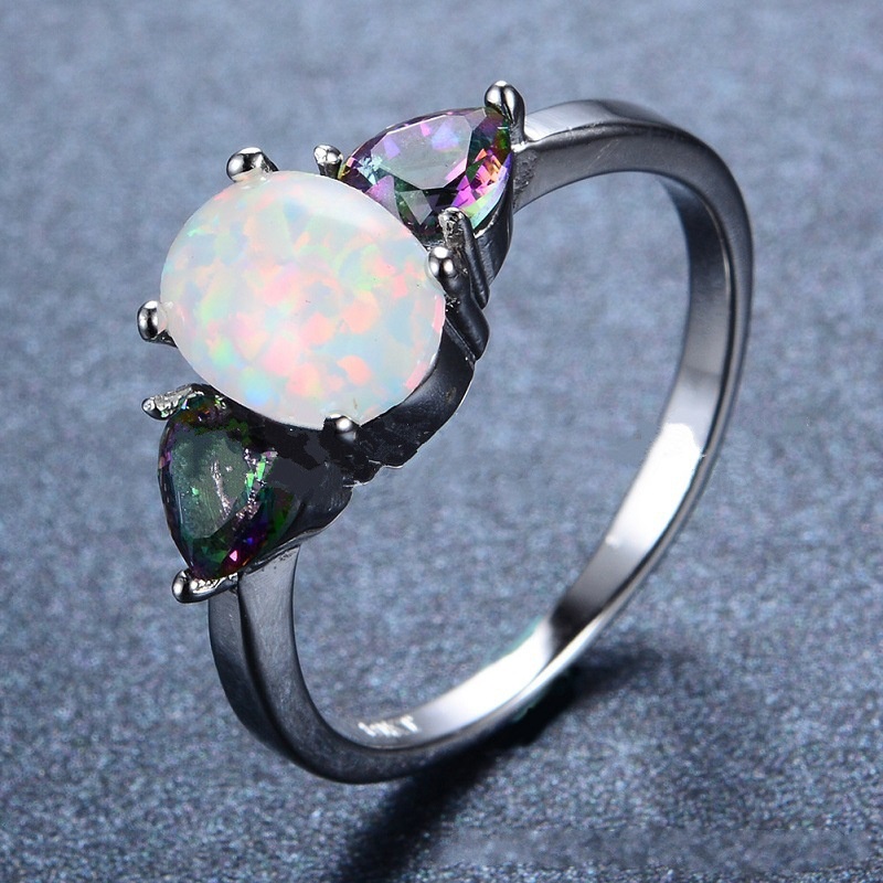 New Jewelry Opal Colorful Double Heart Ladies Ring