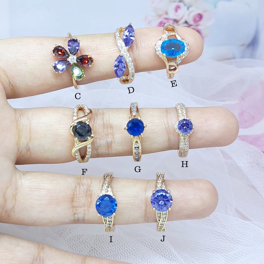 Cincin Merek Xuping Asli Lapis Emas Batu Ungu Hitam Biru Permata Pesta - BR406