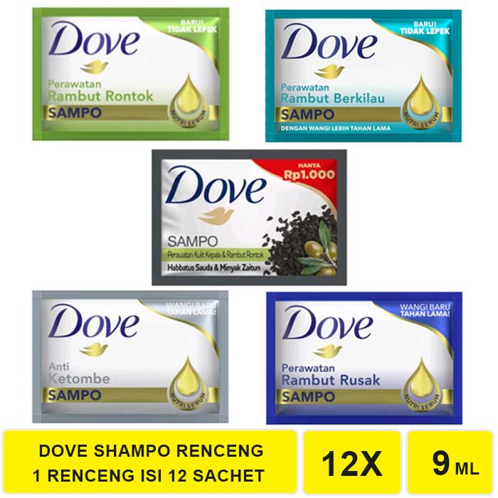 DOVE SHAMPO SACHET 1 RENCENG 12 SACHET