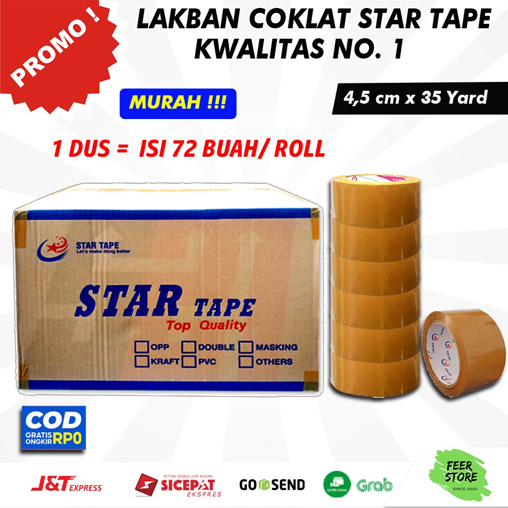 

( PER KARDUS ) LAKBAN COKLAT LAKBAN BENING LAKBAN MURAH SOLASI 2 inch 4,5cm x 35m | STAR TAPE