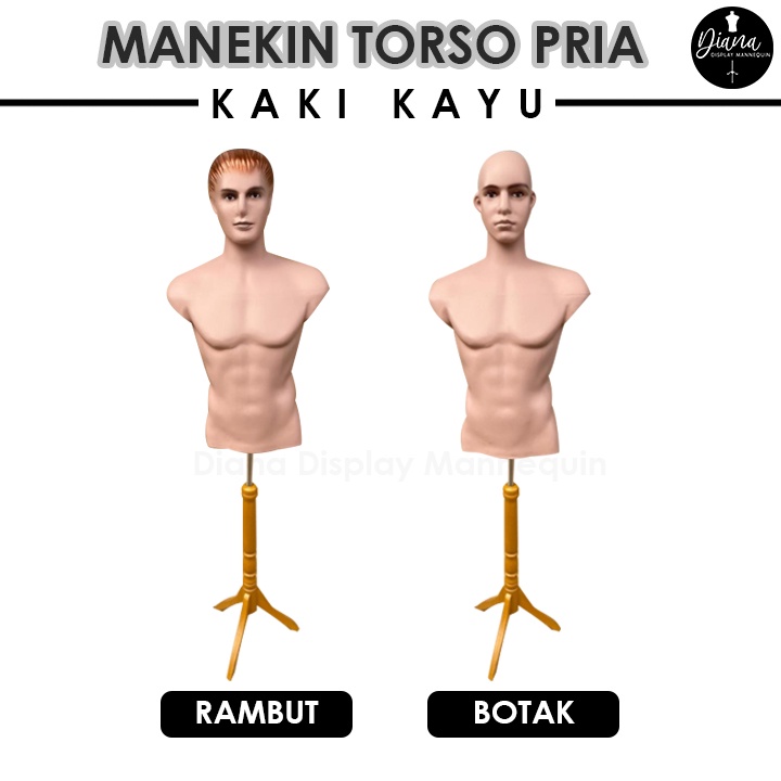 PATUNG MANEKIN BAJU TORSO PRIA DEWASA SETENGAH BADAN DENGAN KEPALA SET KAKI KAYU KAKI BESI