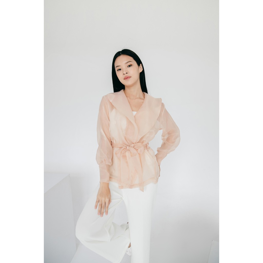 Aura Label - Kalila Organza Top Cream - BESTSELLER MOST WANTED blouse wanita organza nude cream puff