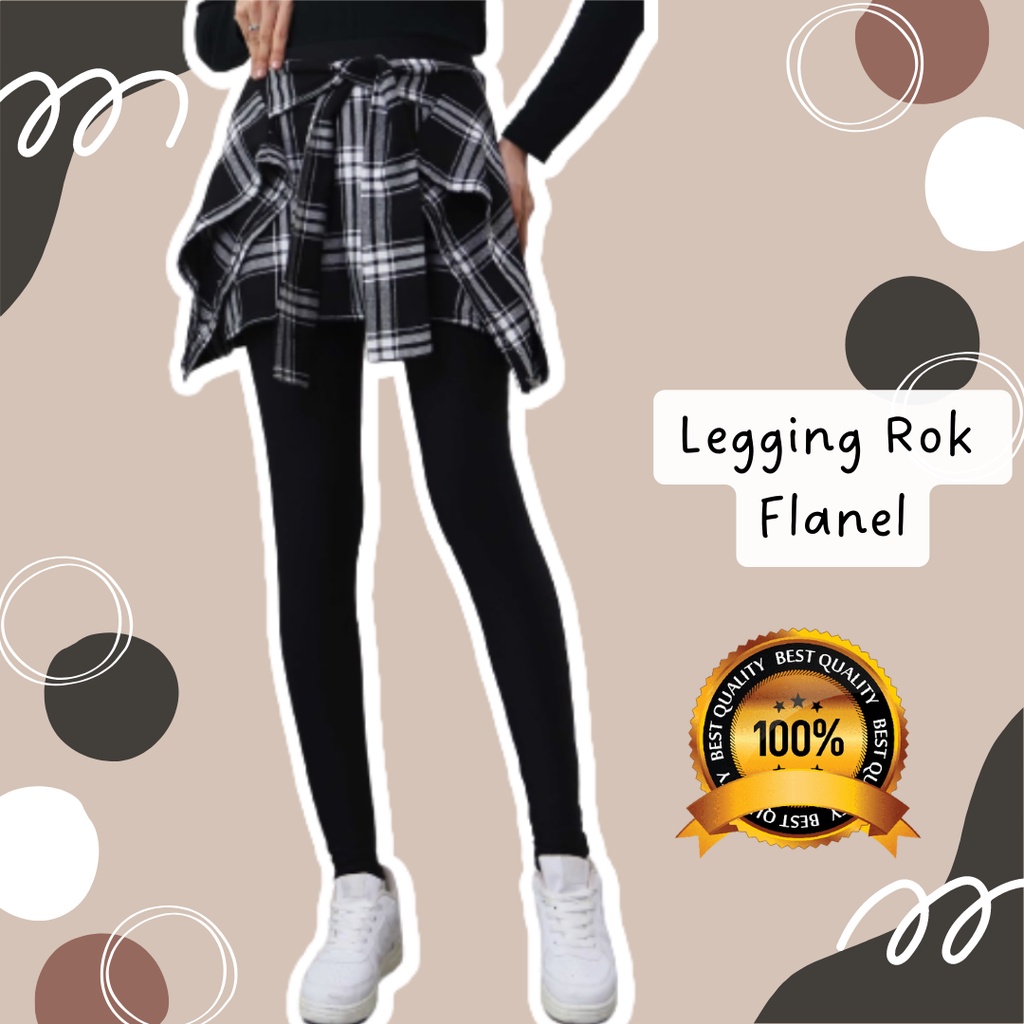 Legging Rok Flanel Bawahan Olahraga Kotak-Kotak Flanel Sport Sporty Cewek Jogging Zumba