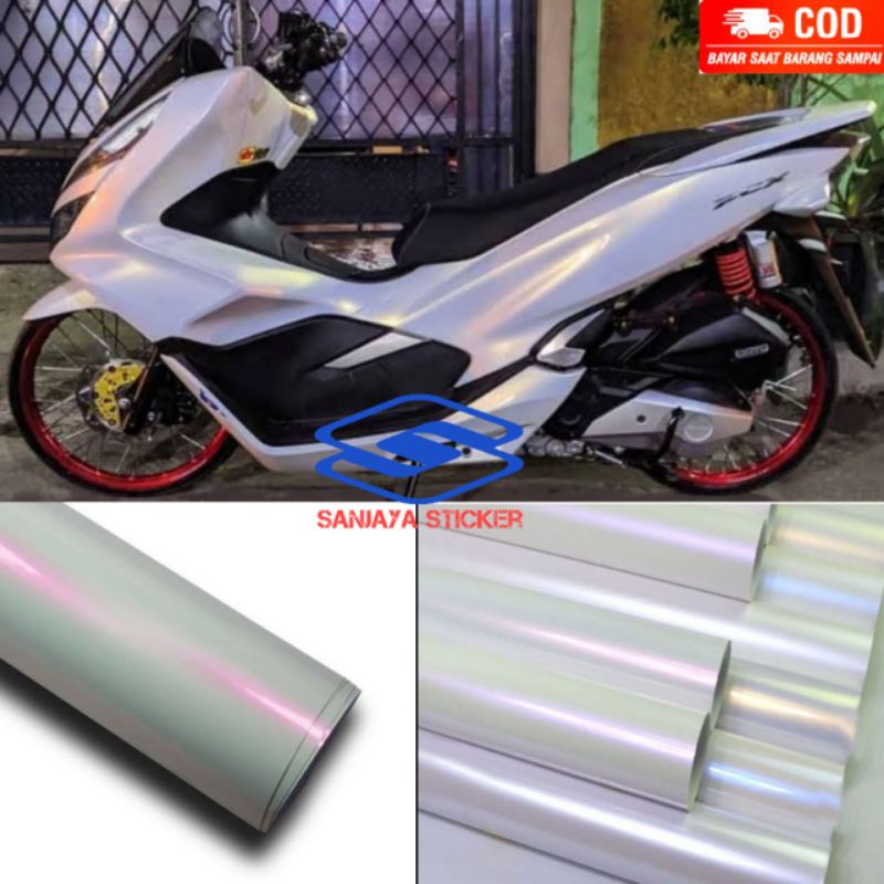 STIKER SKOTLET BUNGLON PUTIH MUTIARA KUALITAS PREMIUM STIKER PUTIH MUTIARA