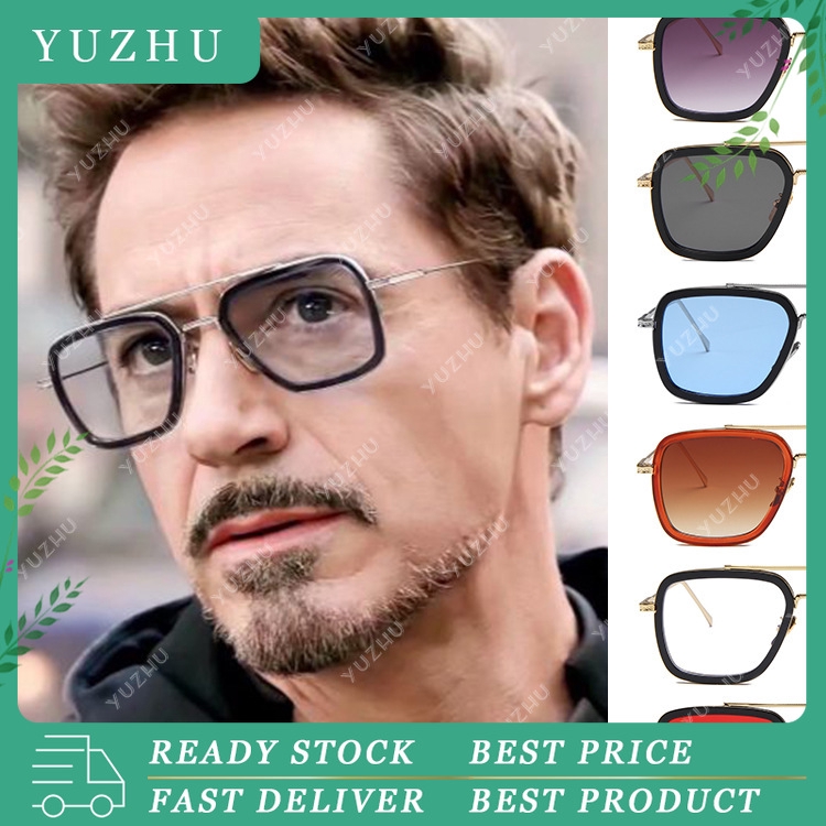 Kacamata Tony Stark Bentuk Kotak Desain Iron Man Spiderman Edith untuk Pria / Wanita
