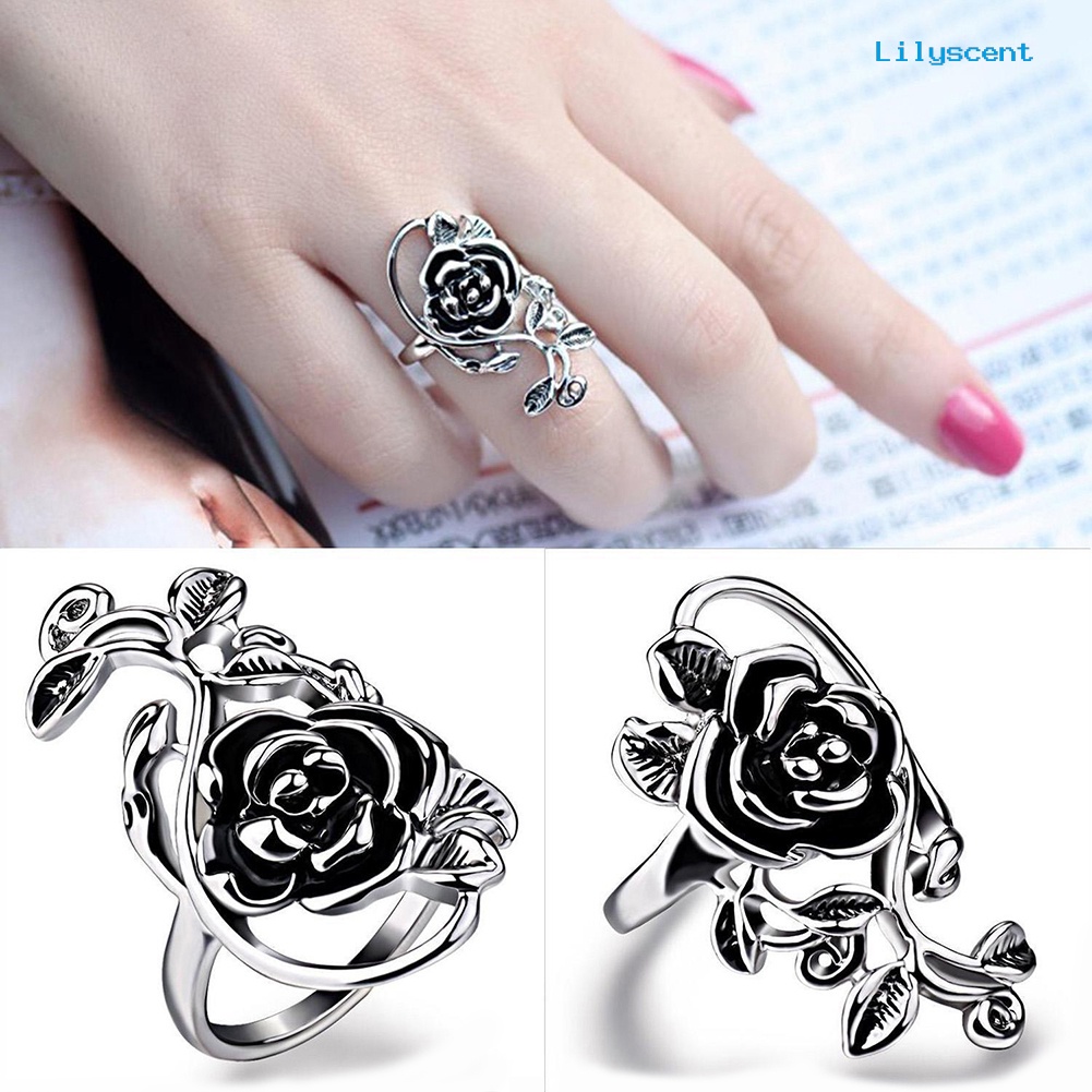 Ls Cincin Enamel Bentuk Bunga Mawar Merambat Bahan Alloy Gaya Gothic Untuk Wanita