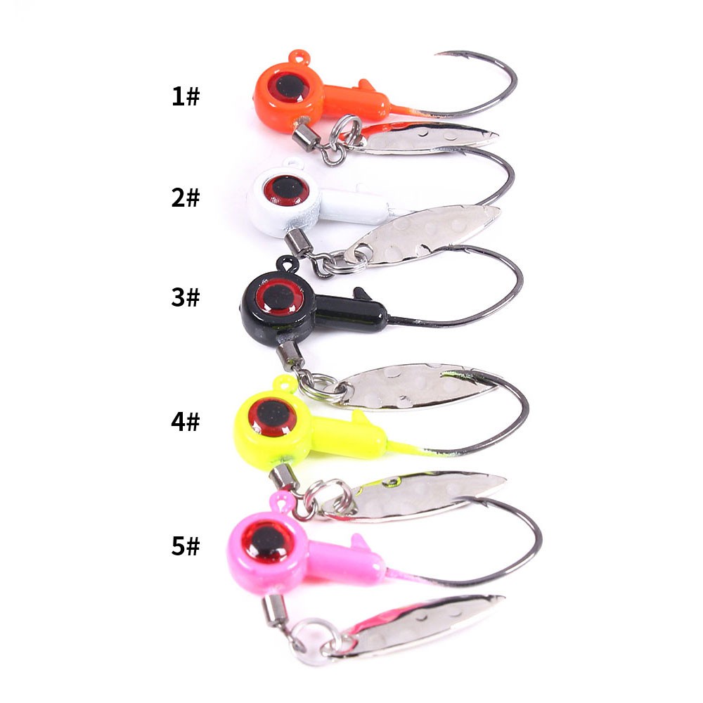 Hengjia 5pcs / Kantong Kail Pancing Jighead 1.75g 3.5g Dengan Spinner Sequin Lembut