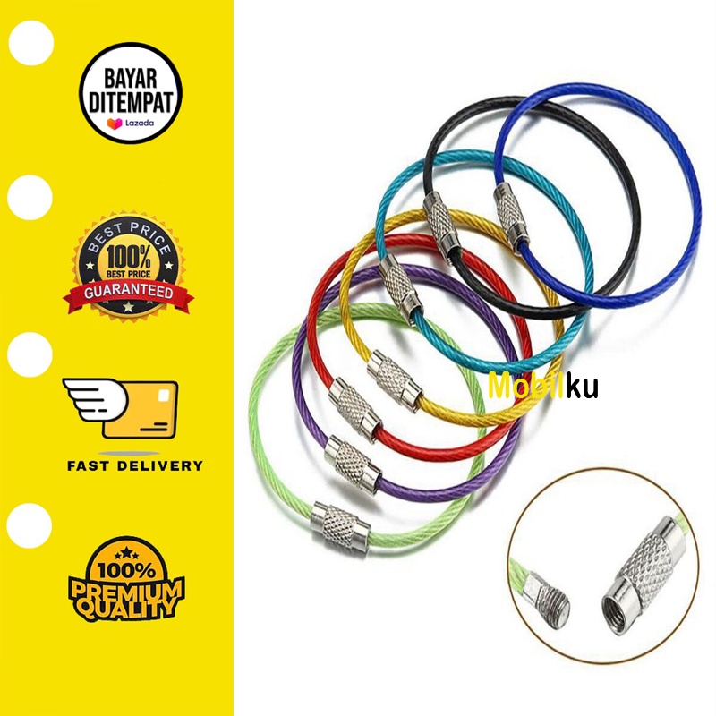 [BISA COD] Tali Besi Carabiner Metal Stainless Steel Wire Rope Keys Hanging