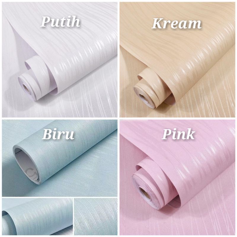 COD Wallpaper Dinding Salur Putih Kream Biru Pink Timbul Mewah Murah Sudah Ada Lem