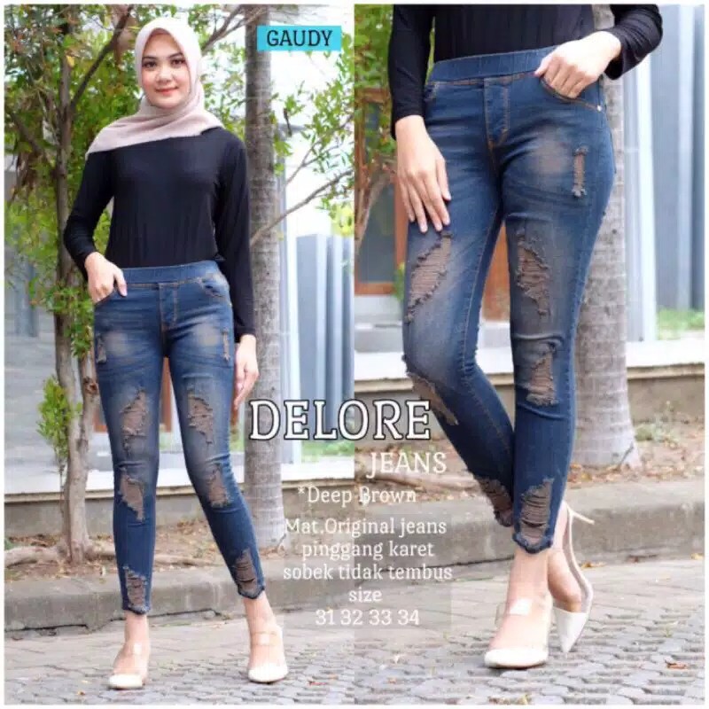 size 27-38 DELORE JEANS VARIASI SOBEK TIDAK TEMBUS ii Rosalia brown