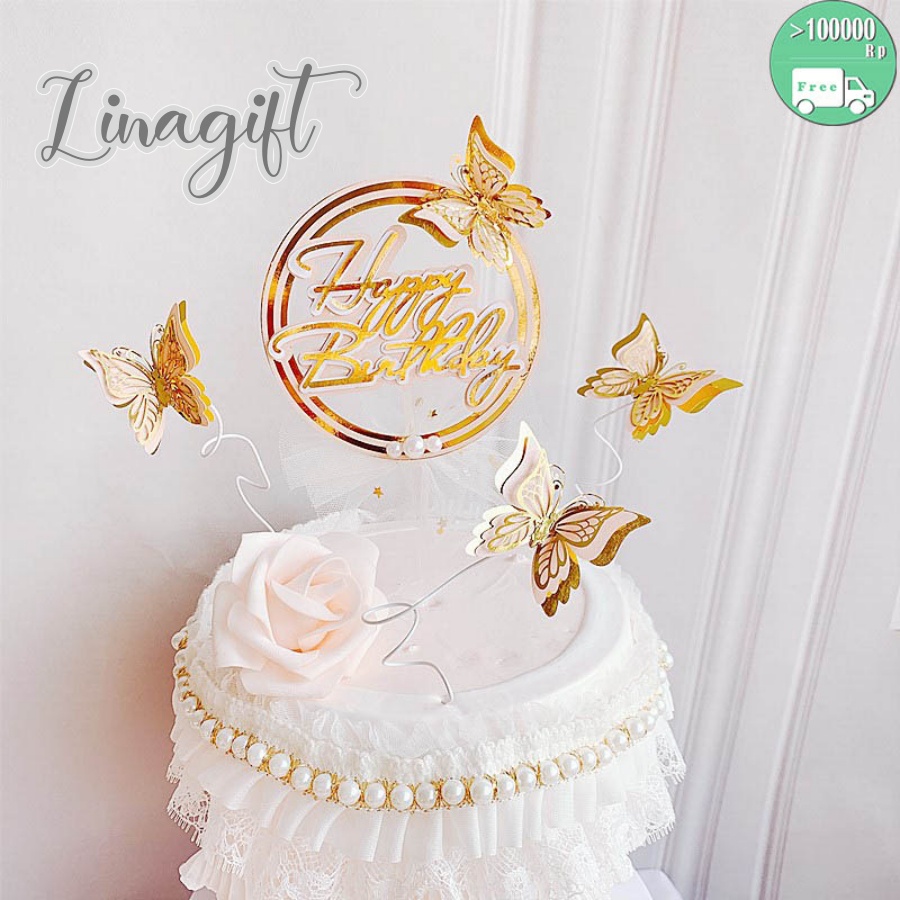 ( Set 3 Pc ) TOPPER CAKE BUTTERFLY / TOPER KUE KUPU - KUPU / HAPPY BIRTHDAY CAKE DECORATION SUPPLIES AESTHETIC / HIASAN BUKET BUNGA / AKSESORIS BOUQUET FLOWER / FLOWER WRAPPING / ACCESORIES KERTAS BUNGA / ESTETIK AEUSTHATIC