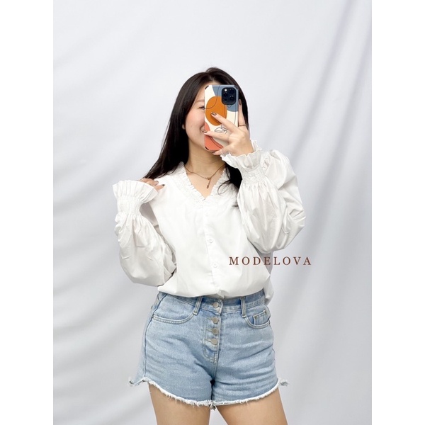 MDLV ~ 8071# Bonitta V Neck Shirt Blouse Korea Look Blouse Premium Atasan Import Fashion Import