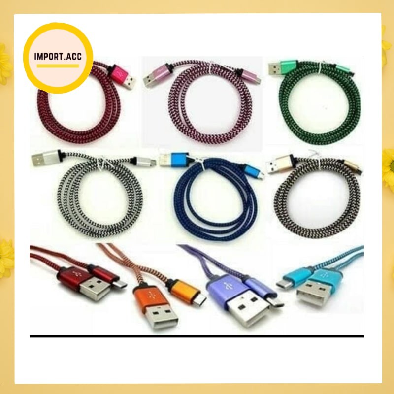 Kabel Data Tali Sepatu V8 Bahan Besi / Kabel Data Suport Fast Charging Metal [IMPORT]